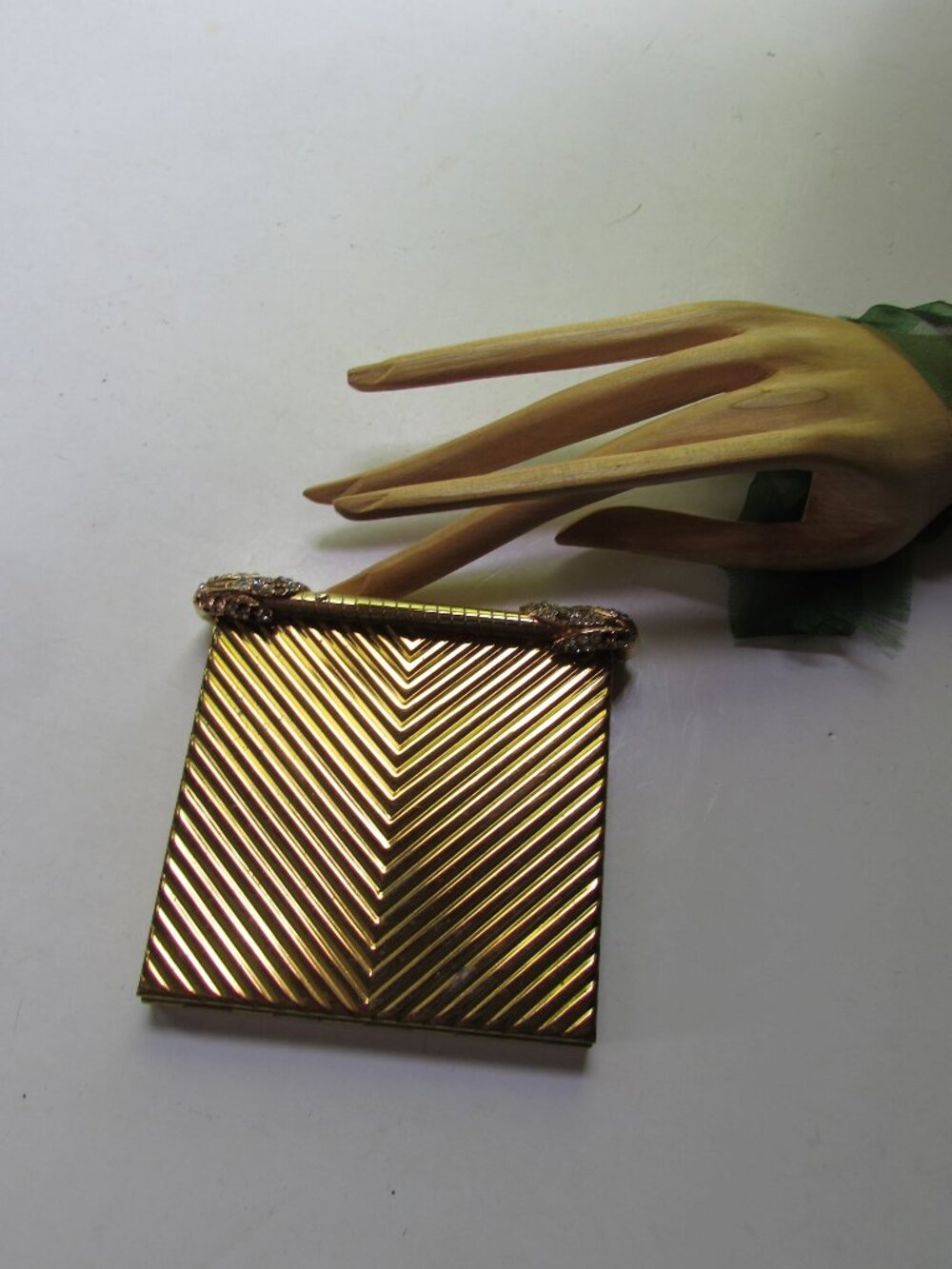 Vintage Volupte Gold Tone Compact Rhinestone Swing Lok